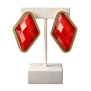 Ruby Red Bombshell Earrings – Bold Faceted Gold Glam Statement